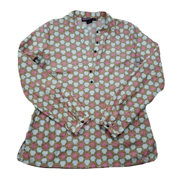 Vineyard Vines Sz 6 Tunic Mandarin Neck Long Sleeve Multicolor Graphic Top - Picture 1 of 12